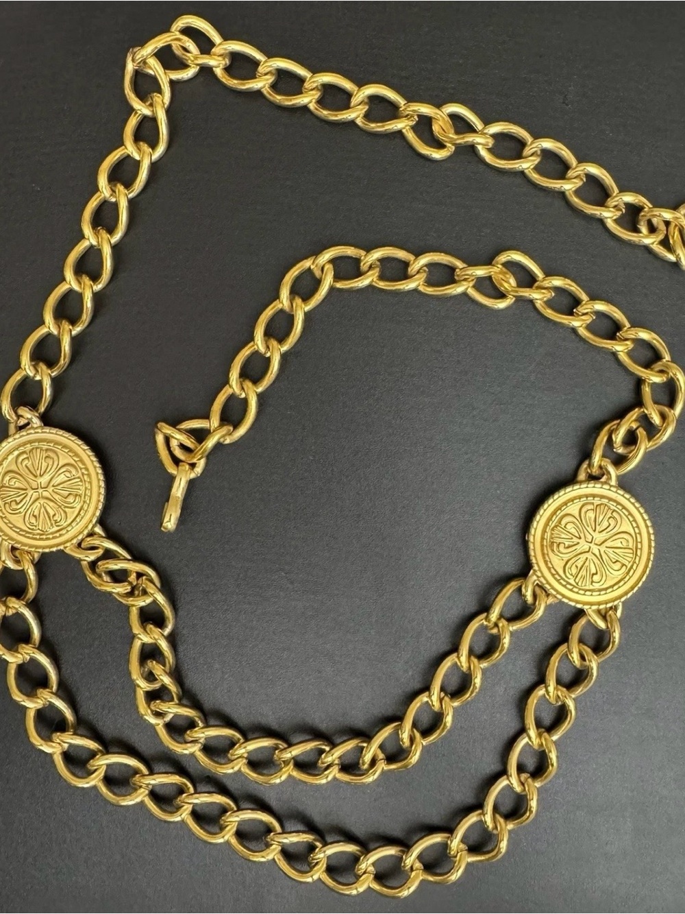 Vintage 1980s ESCADA Gold Tone Chain Belt 38”/Made in Spain.